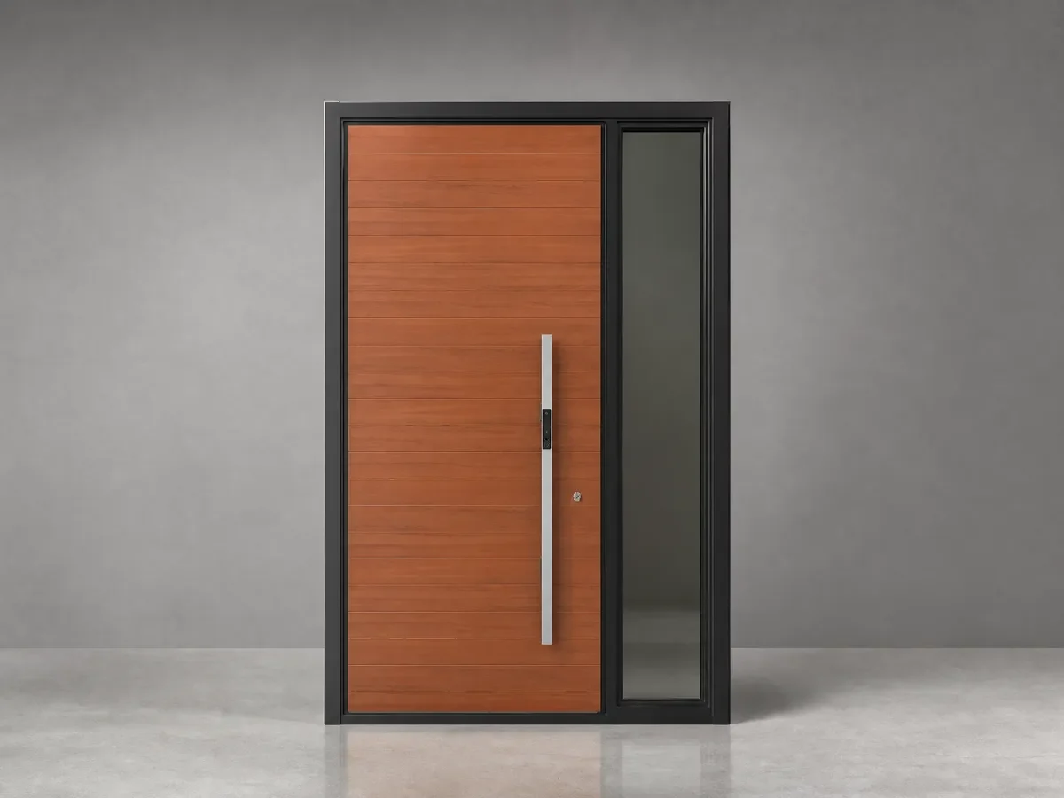Modern Entry Door with Sidelight & Wood Grain Finish
